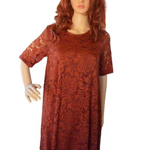 Sharagano Womens Cinnamon Red Floral Lace A Line Dress Size 6 Lined Fall Spring - Picture 4 of 9